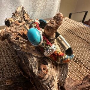Colorful Woven Bracelet with Turquoise Stone